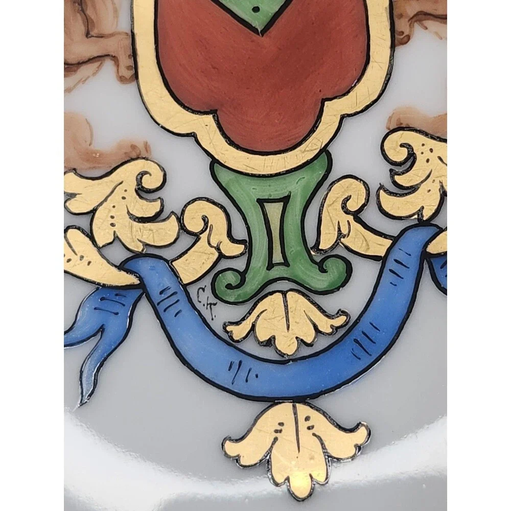 Set Of 4 Bohemia Czech Stouffer China Hand Painted Gold Lion Coat Of Arms Plates